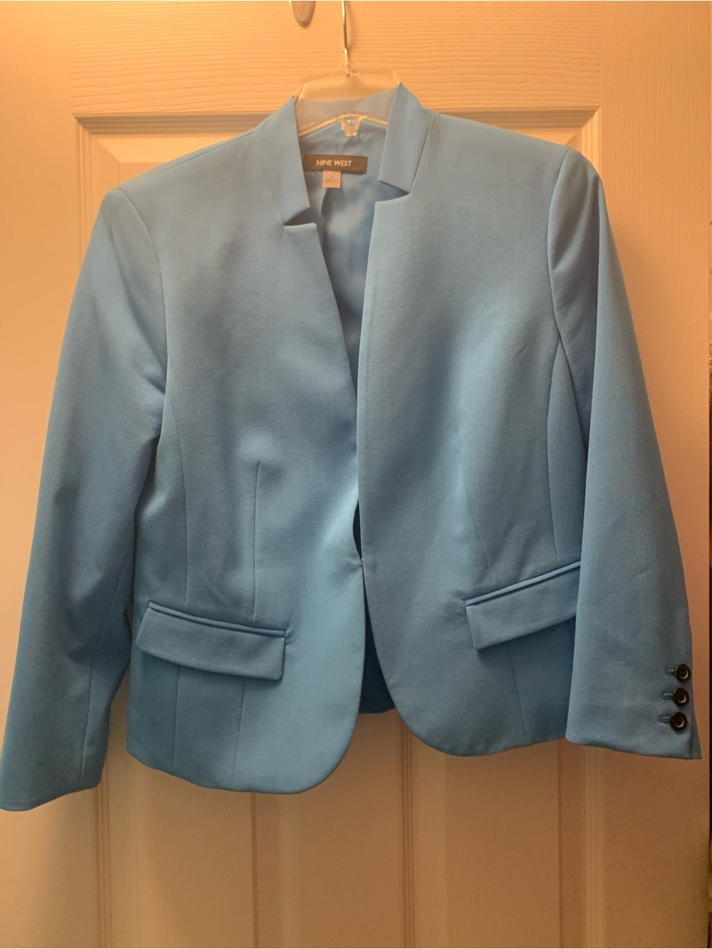 Nine West Sky Blue Collarless Tailored Blazer